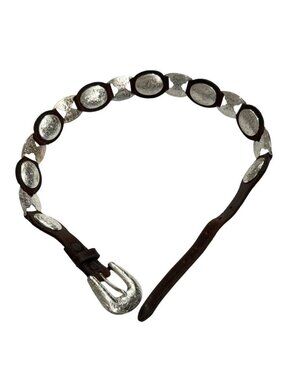 Vintage Tony Lama Womens Western Brown Leather Silver Concho Belt USA Size 28